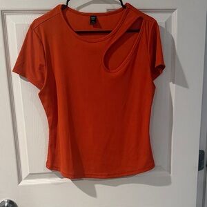 SHEIN Vibrant Orange Cut-Out Short Sleeve Top